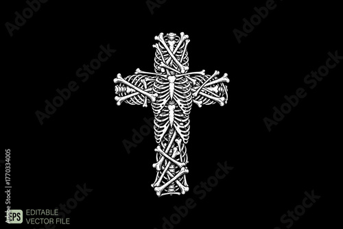 Intricate Cross Design Made from Human Bones and Ribcages.