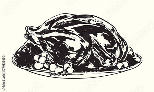 Vintage Black and White Thanksgiving Turkey Illustration