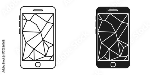 Cracked smartphone screen icon set