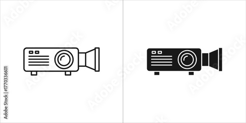 Two icons of a projector, one outline and one solid