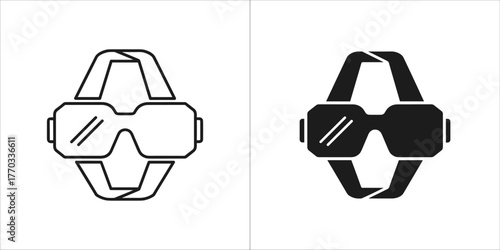 Two icons of virtual reality goggles, one in outline and one in solid black