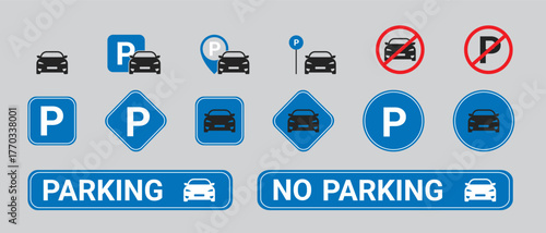 Parking & Traffic Sign Icon Set – Monochrome Vector Symbols