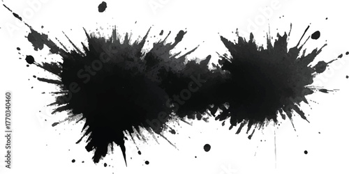 Two black ink splatters abstract grunge texture perfect for backgrounds and design elements
