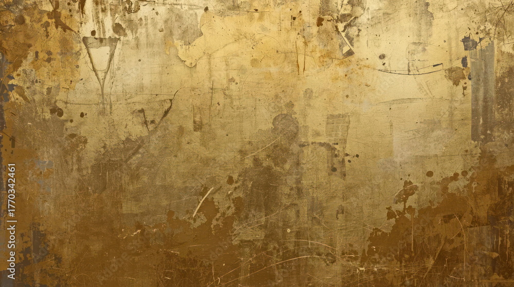 Obraz premium Textured antique gold surface with weathered stains and scratches abstract background