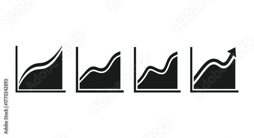 Four distinct rising trend graphs presented in a simple black silhouette style on a white background