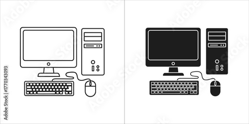 Desktop computer with monitor, keyboard, mouse, and tower