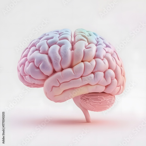 Colorful Abstract Brain Illustration and white background 3D