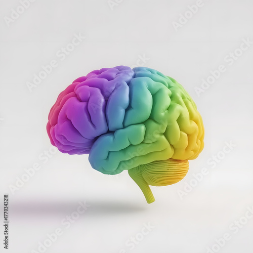 Creative Intelligence Brain Model in Pastel Colors and white background 3D