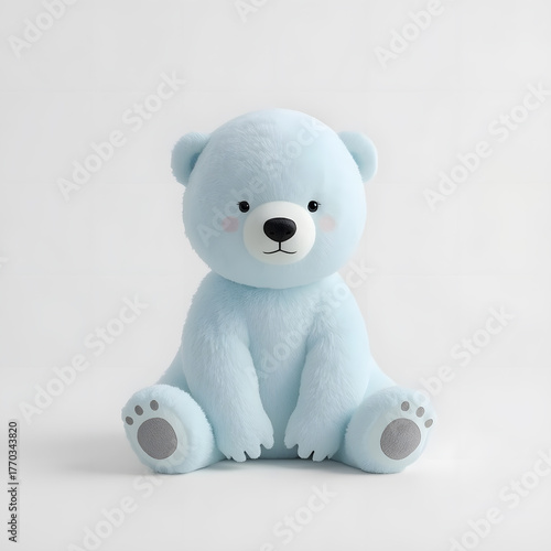 Blue Plush Teddy Bear Sitting on Light Background 3D