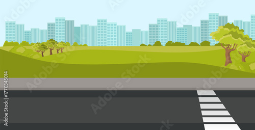 Urban city park green landscape with crosswalk vector