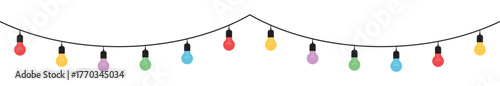 Christmas lights on white background. Garlands with colored bulbs.