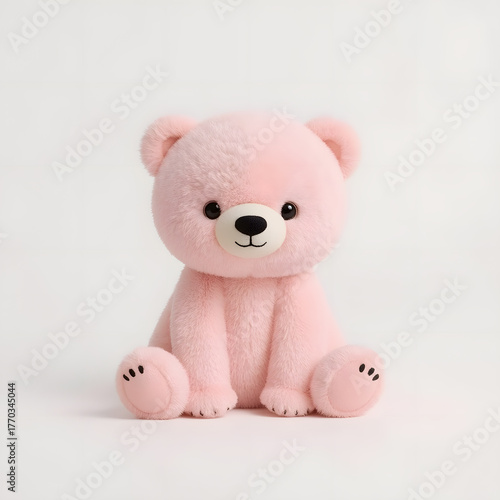 Cute Pink  Bear Sitting on White Background