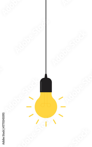 Hanging light bulb on white background