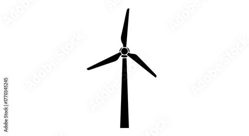 Wind Turbine Silhouette with Three Blades on Tall Tower in Minimalist Style