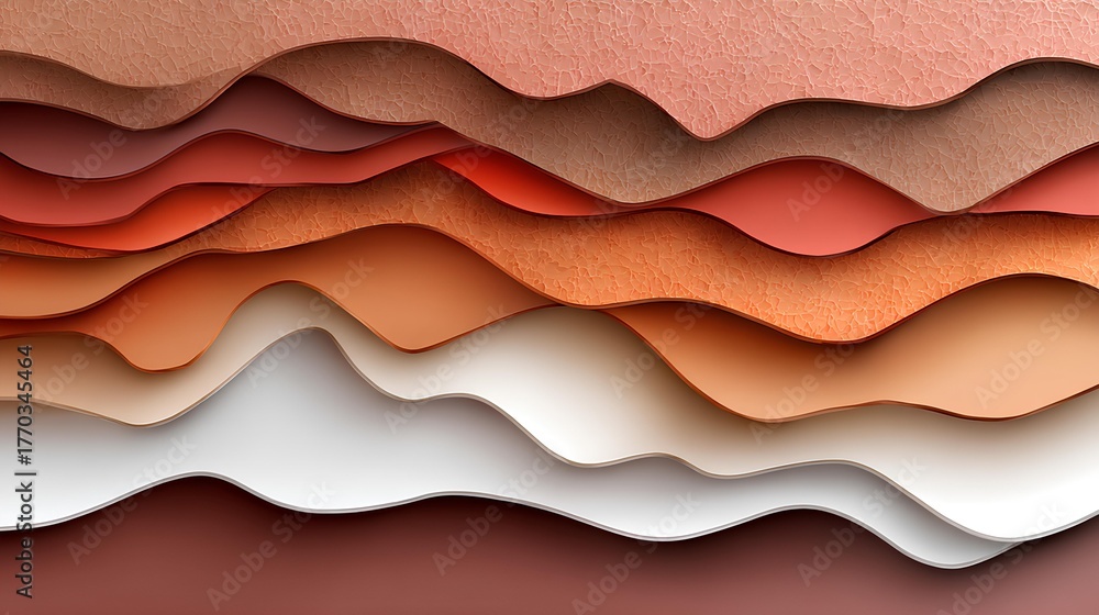 Obraz premium Abstract layered paper composition featuring various shades of peach, coral, and cream, creating a textured and visually appealing background for design projects and creative applications
