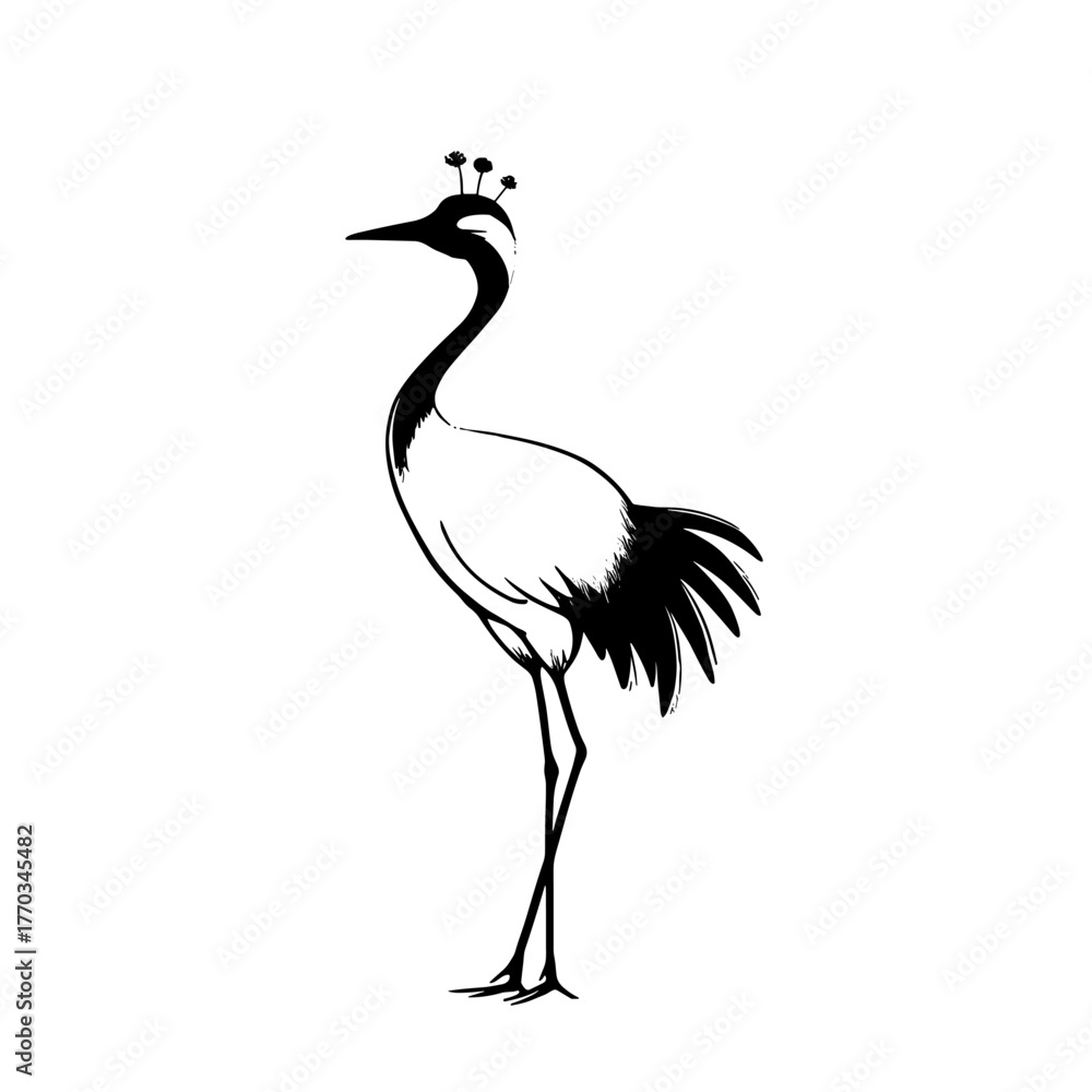 Obraz premium Crane. Crane simple black and white line art vector logo
