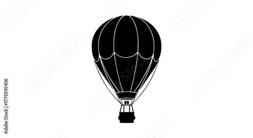 Stylized Hot Air Balloon Silhouette with Basket and Passengers in Flight