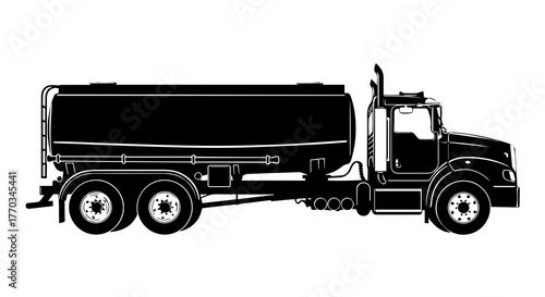 Industrial Tanker Truck Silhouette with Cylindrical Tank and Heavy-Duty Axles