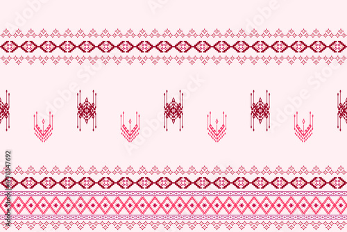 Ikat ethnic abstract geometric embroidery oriental traditional seamless pattern. Native geometry decorative design for fabric, clothing, texture, interior, border, decoration, wallpaper, background