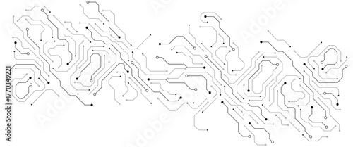 Technology black circuit diagram concept. High-tech circuit board connection system.Vector abstract technology on a white background.