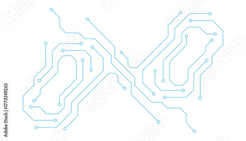Technology blue circuit diagram on white background. High-tech circuit board connection system.Vector abstract technology on white background.