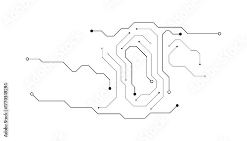 Technology black circuit diagram concept. High-tech circuit board connection system.Vector abstract technology on a white background.