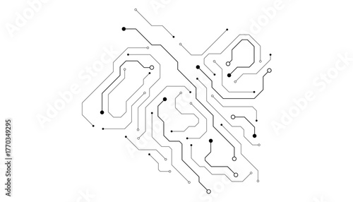 Technology black circuit diagram concept. High-tech circuit board connection system.Vector abstract technology on a white background.