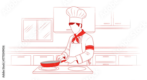 Skilled chef expertly prepares a delicious meal in a modern, minimalist kitchen setting, showcasing culinary passion and precision.