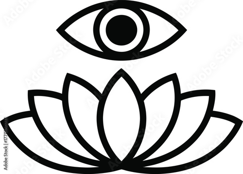 Black Outline Eye Above Lotus Flower Icon symbol