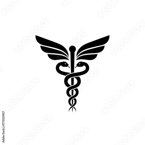 caduceus medical icon, A black caduceus medical symbol on a white background vector