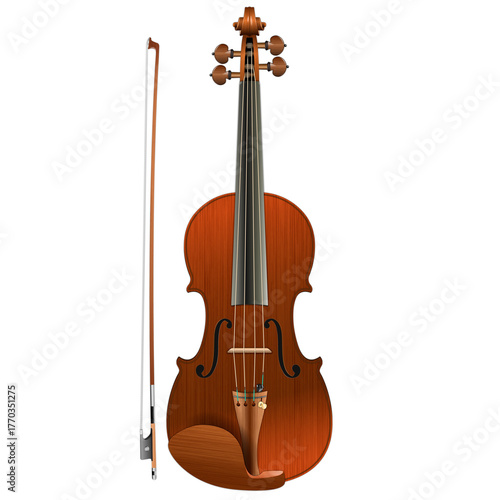 Orchestral violin, musical instrument, graphic illustration on the white background