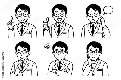 Businessman Character Icon Set Japan Doodle Style Vector Illustration