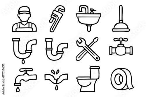 Plumbing elements doodle icon set vector illustration