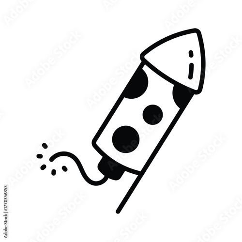 Icon of festive rocket, celebrating events with colorful explosions