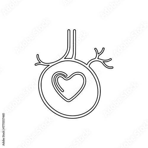 Simple vector icon heart inside an organ, symbolizing health and biology