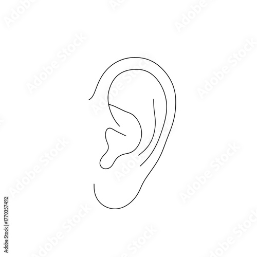 Human ear outline drawing, a simple line art representation of hearing