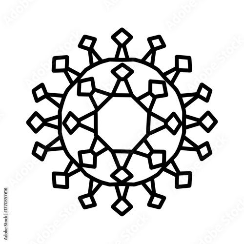 Stylized coronavirus particle line icon, geometric virus structure