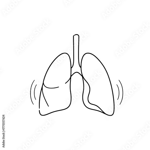 Human Lungs Outline Icon with Respiration Movement - Health and Medical Concept