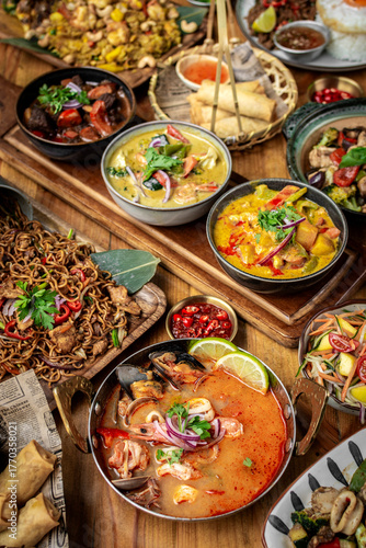 Wallpaper Mural many different thai food dishes on table in modern restaurant in bangkok thailand Torontodigital.ca