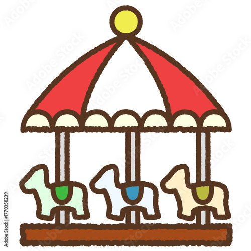 手書き風のシンプルアイコンイラスト　メリーゴーラウンド