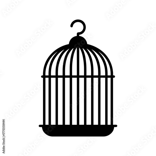 Empty birdcage black silhouette vector icon Illustration