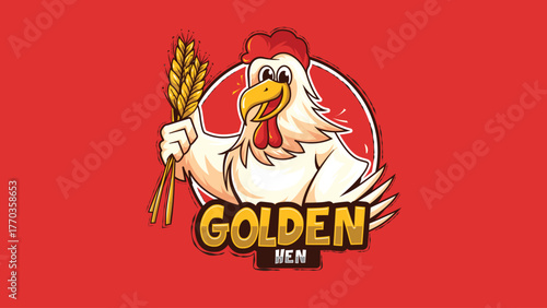Golden Hen Chicken Mascot Logo
