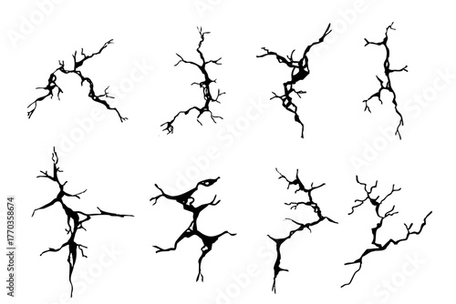 Crack concrete wall texture, floor ground broken effect. Horizontal breaks on land surface. Dry soil. Damaged by earthquake fissure and fracture.
