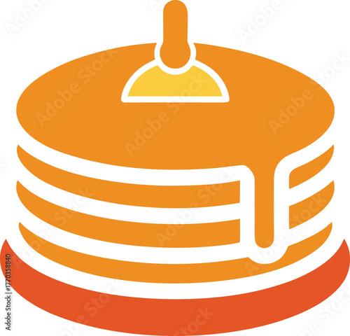 Delicious stack of american pancakes with syrup dripping down the sides presented as a clean icon on a white background