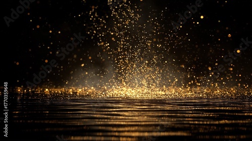 金色に輝く光の中で黄金色のキラキラした光