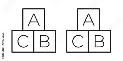 Abc icon illustrations collection. editable stroke outline and flat style