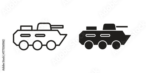 Armored vehicle icon illustrations collection. editable stroke outline and flat style