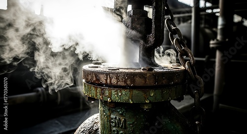 Industrial Steam Leak: Valve Flange Failure with Escaping Vapor