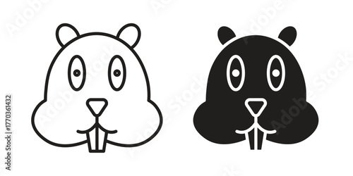 Beaver icon illustrations collection. editable stroke outline and flat style