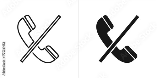 Black and white outline icons of a crossedout telephone receiver